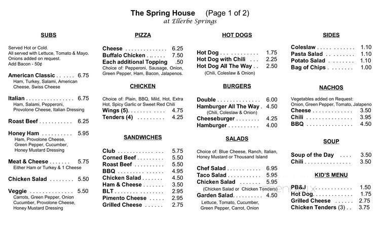 The Spring House - Ellerbe, NC menu_pic