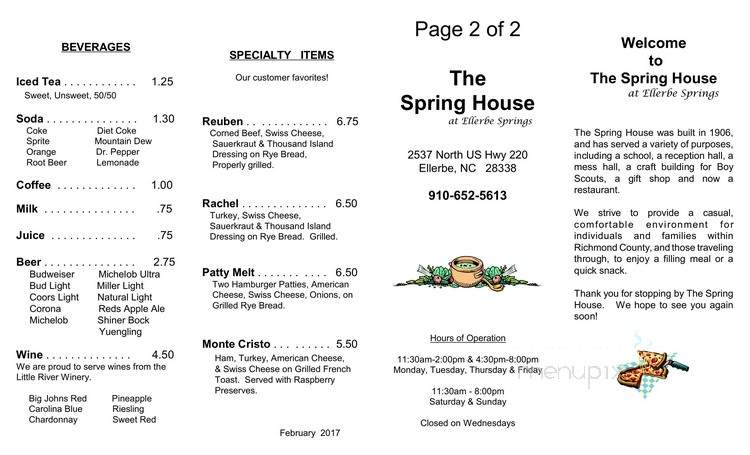 The Spring House - Ellerbe, NC menu_pic
