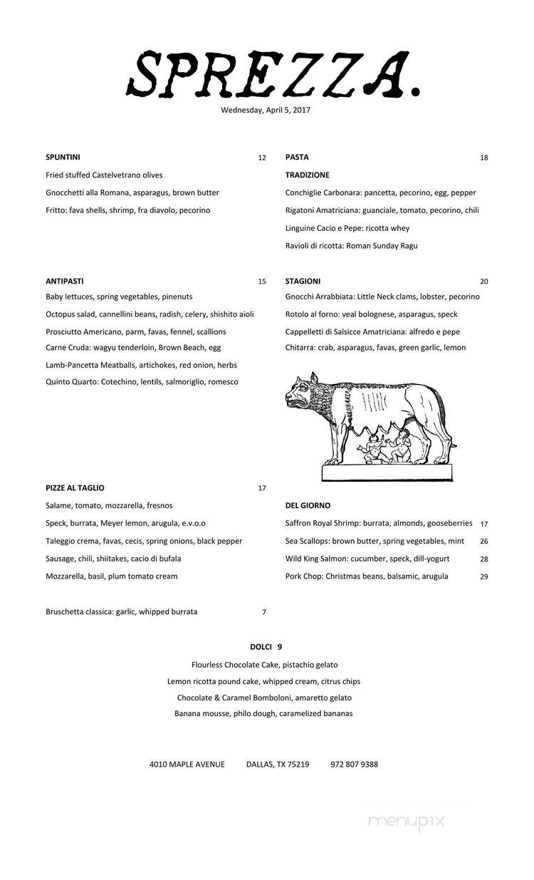 Sprezza - Dallas, TX menu_pic