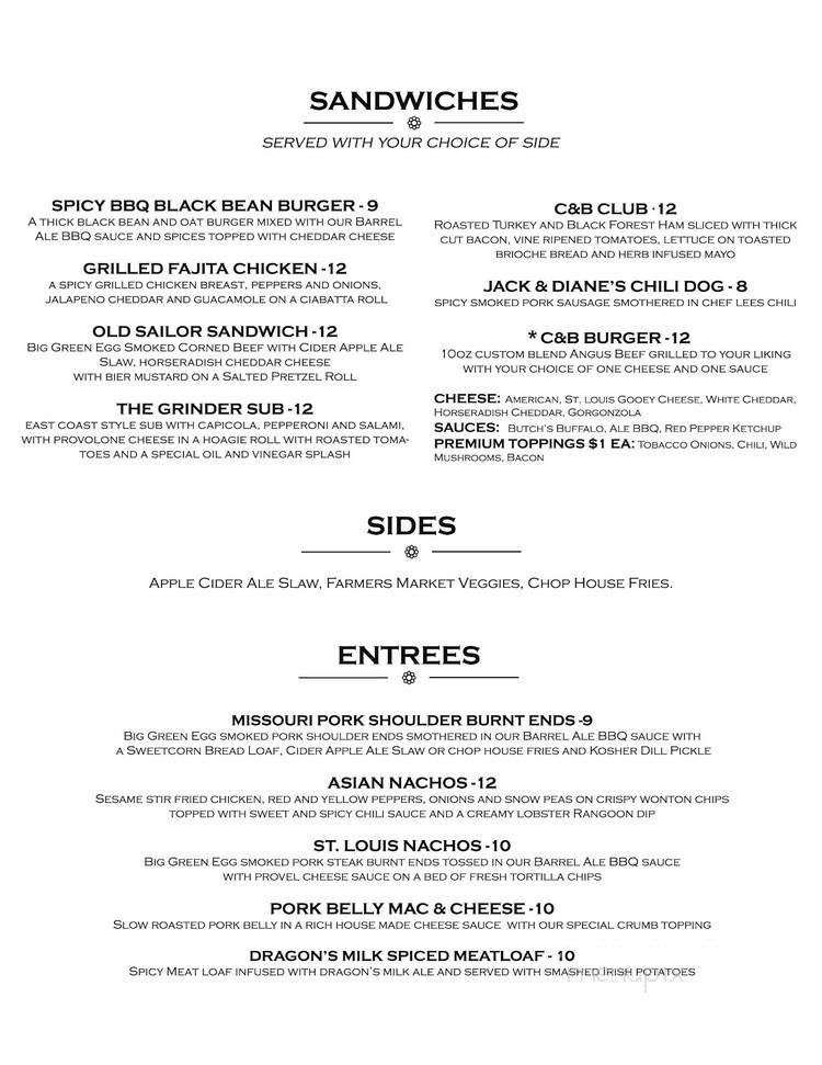 Cork & Barrel Chop House & Spirits - Saint Peters, MO menu_pic