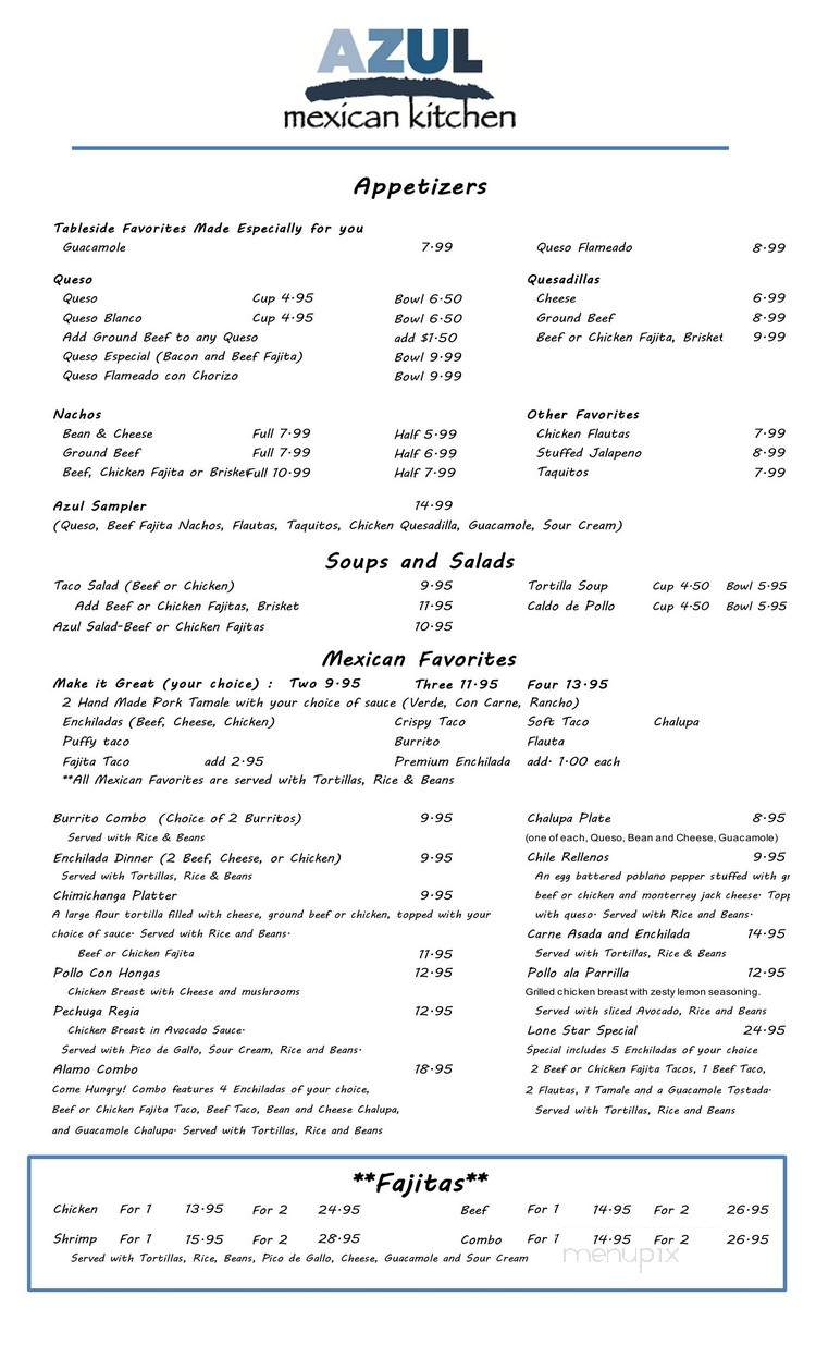 Azul Mexican Kitchen - Little Elm, TX menu_pic