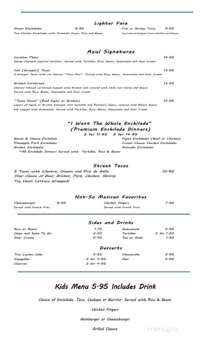 Azul Mexican Kitchen - Little Elm, TX menu_pic