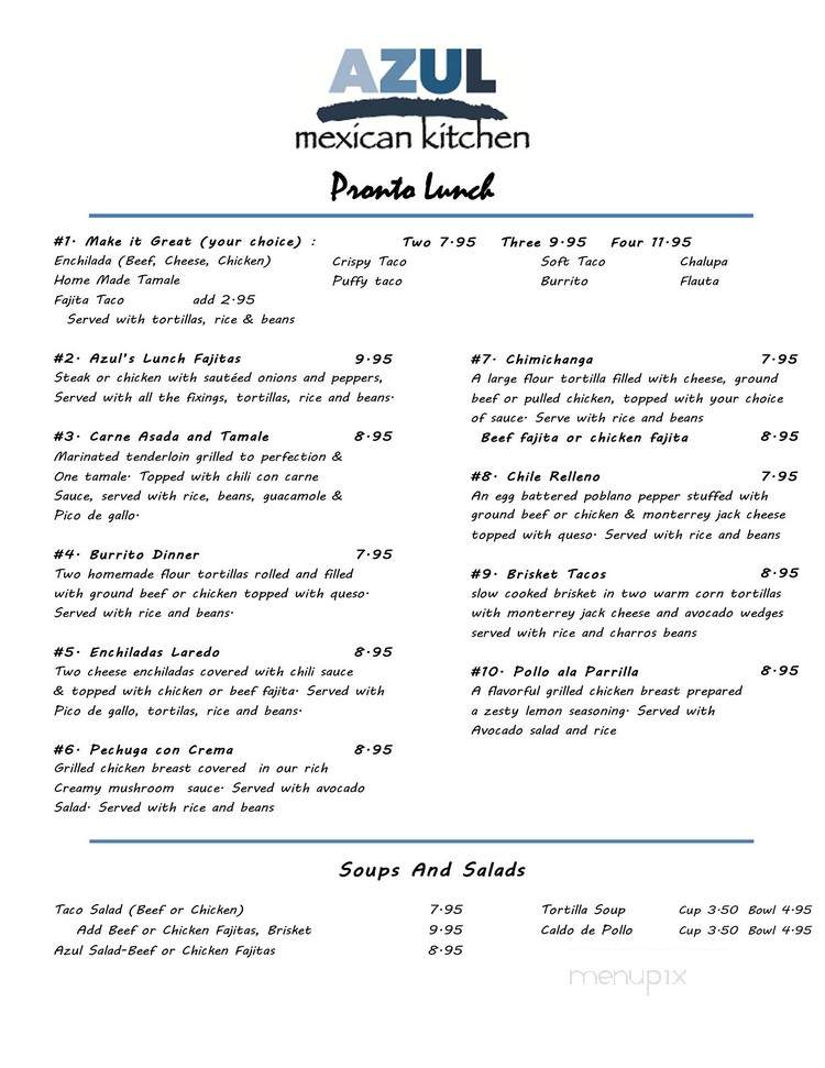Azul Mexican Kitchen - Little Elm, TX menu_pic