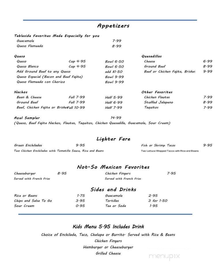 Azul Mexican Kitchen - Little Elm, TX menu_pic