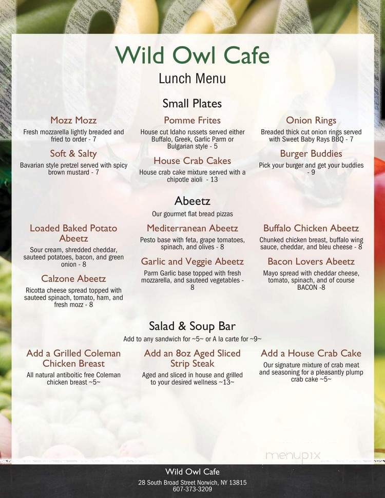 Wild Owl Cafe - Norwich, NY menu_pic