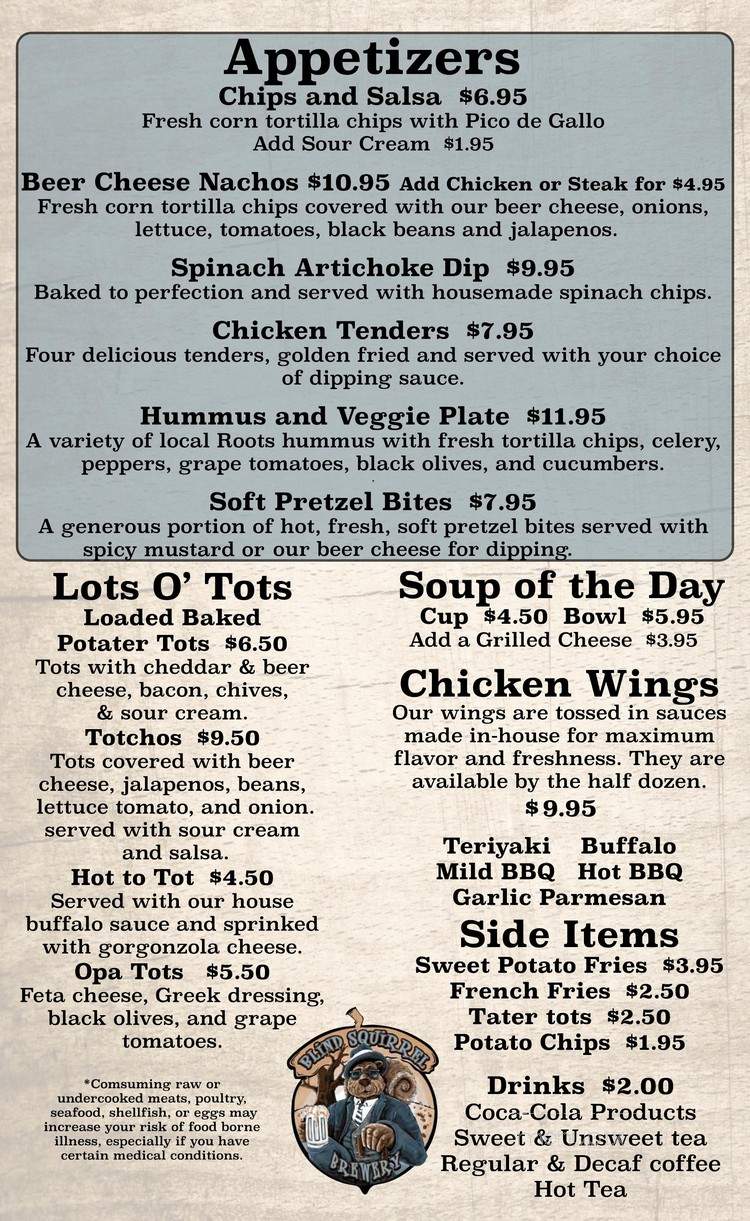 Blind Squirrel Brewery Outpost - Burnsville, NC menu_pic