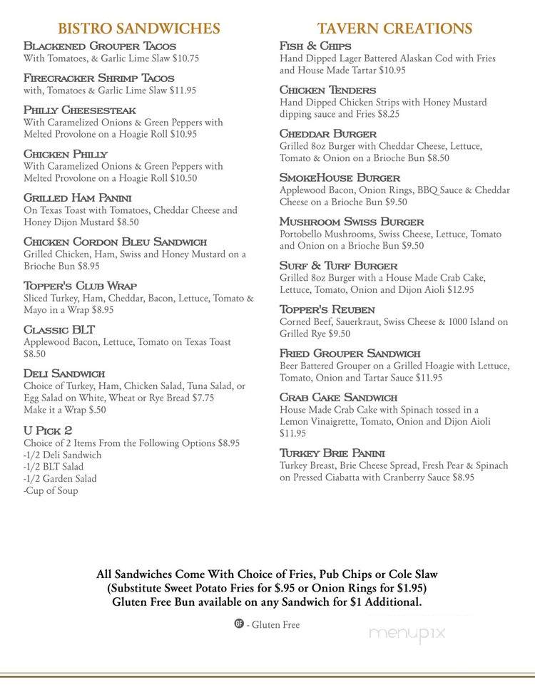 Topper's Tavern - Summerfield, FL menu_pic