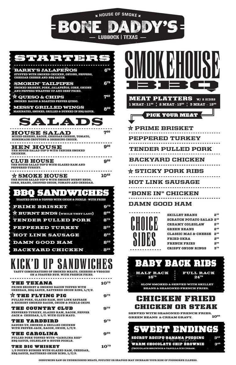 Bone Daddy's Lubbock BBQ - Lubbock, TX menu_pic