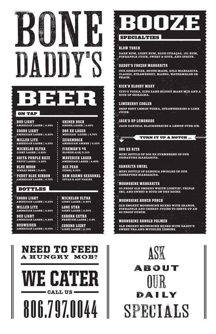 Bone Daddy's Lubbock BBQ - Lubbock, TX menu_pic