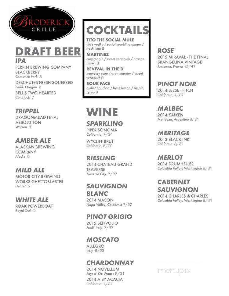 Broderick Grille - Detroit, MI menu_pic