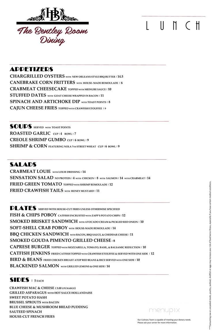 The Bentley Room - Alexandria, LA menu_pic