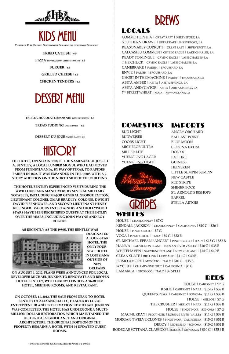 The Bentley Room - Alexandria, LA menu_pic