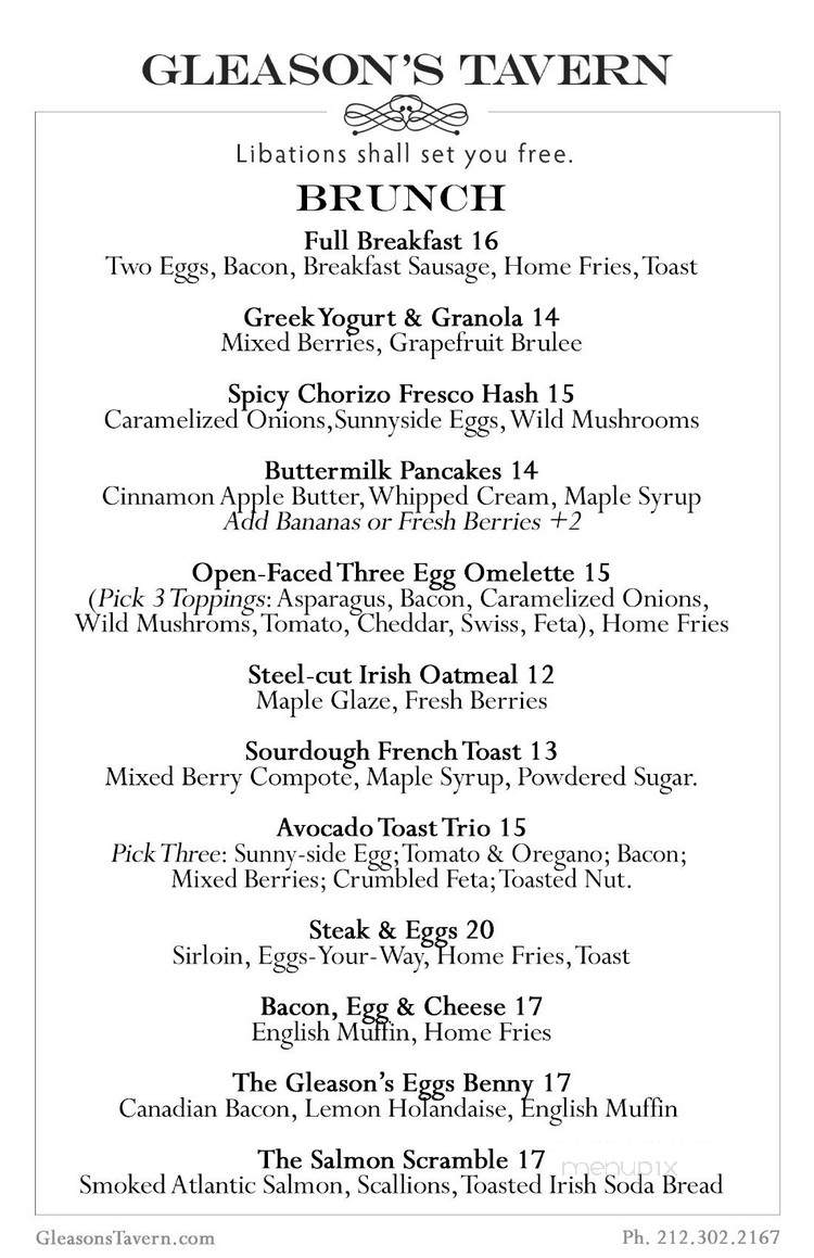 Gleason's Tavern - New York, NY menu_pic