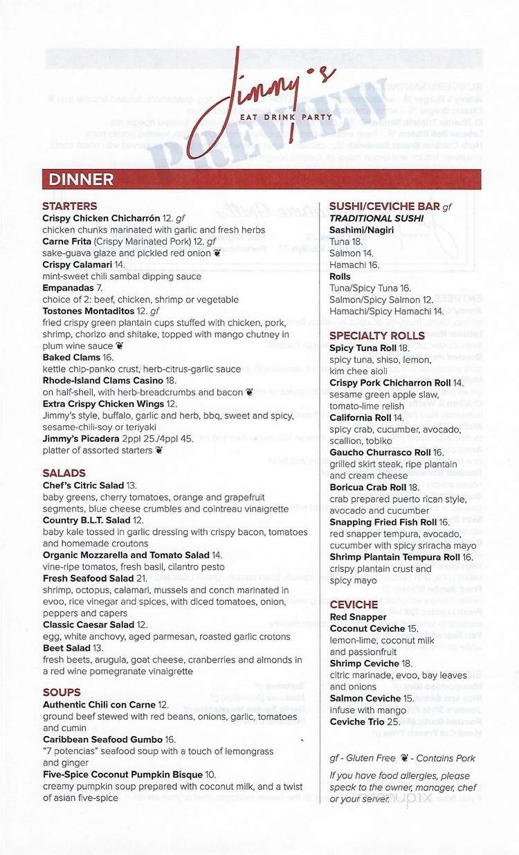 Jimmy's NYC - New York, NY menu_pic