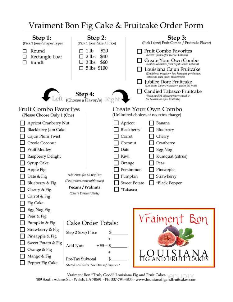 Louisiana Fig and Fruitcakes - Morgan City, LA menu_pic