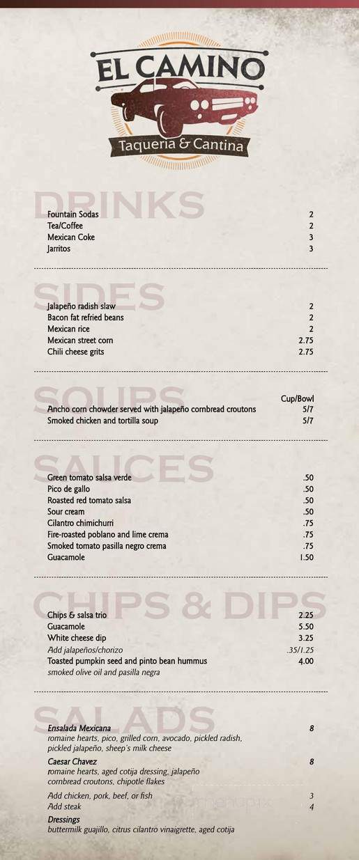 El Camino - Macon, GA menu_pic