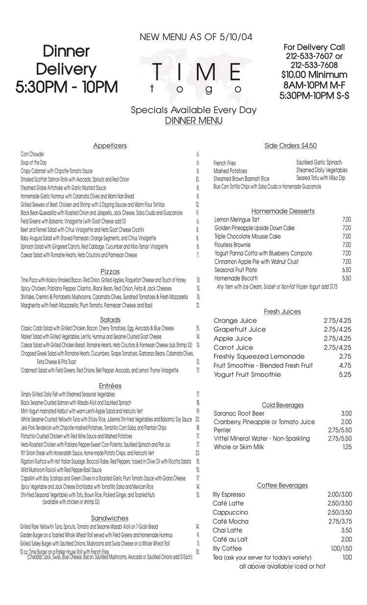 Time Cafe - New York, NY menu_pic