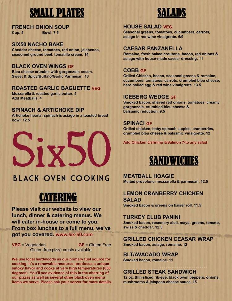 Six50 - Victor, NY menu_pic