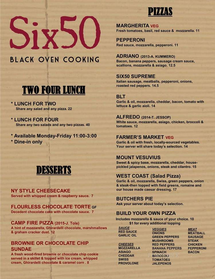 Six50 - Victor, NY menu_pic