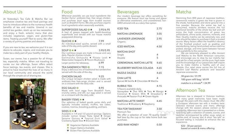 Yesterday's Tea Cafe & Matcha Bar - Florence, KY menu_pic