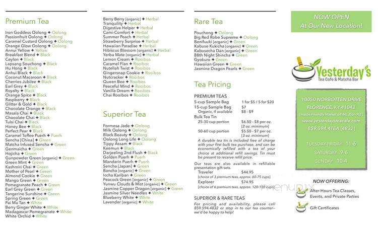 Yesterday's Tea Cafe & Matcha Bar - Florence, KY menu_pic