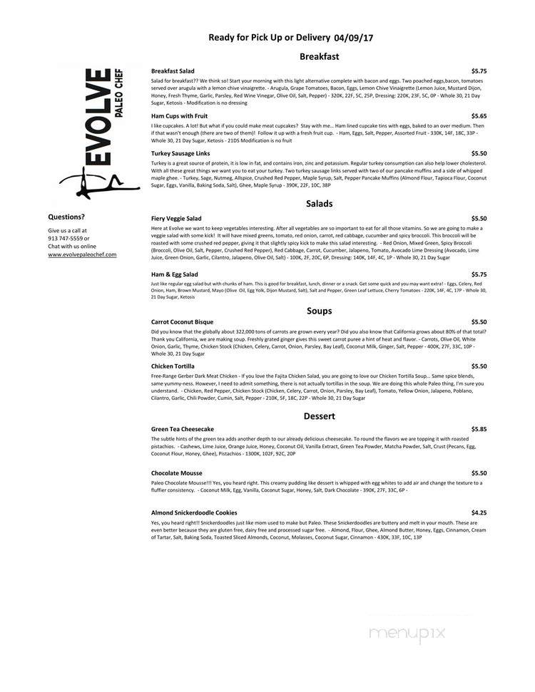 Evolve Paleo Chef - Kansas City, MO menu_pic