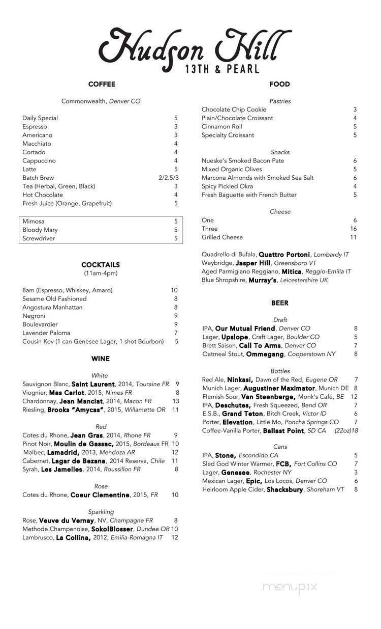 Hudson Hill - Denver, CO menu_pic