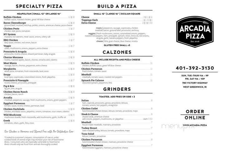 Arcadia Pizza - West Greenwich, RI menu_pic