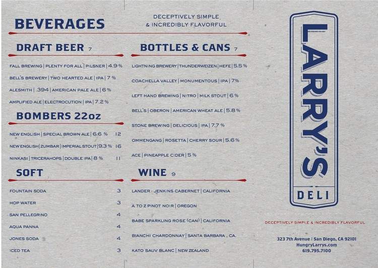 Larry's Deli - San Diego, CA menu_pic