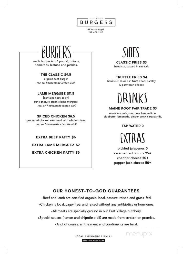 Burgers By Honest Chops - New York, NY menu_pic