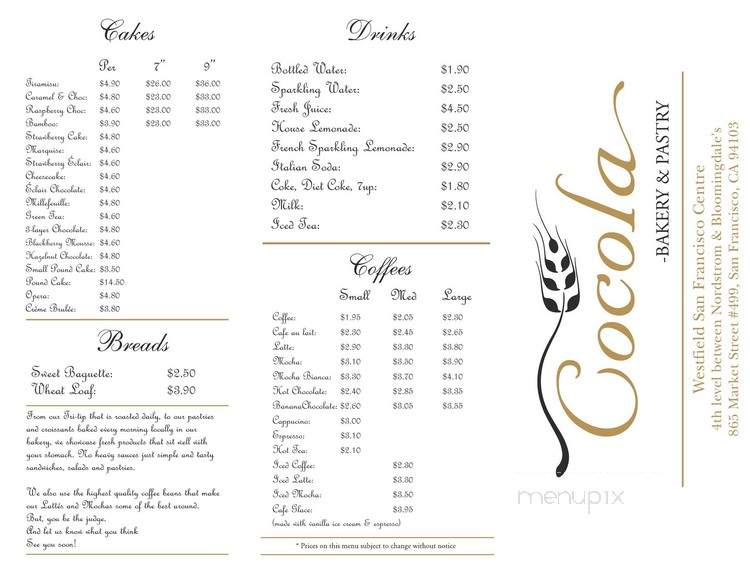 Cocola Bakery - Walnut Creek, CA menu_pic