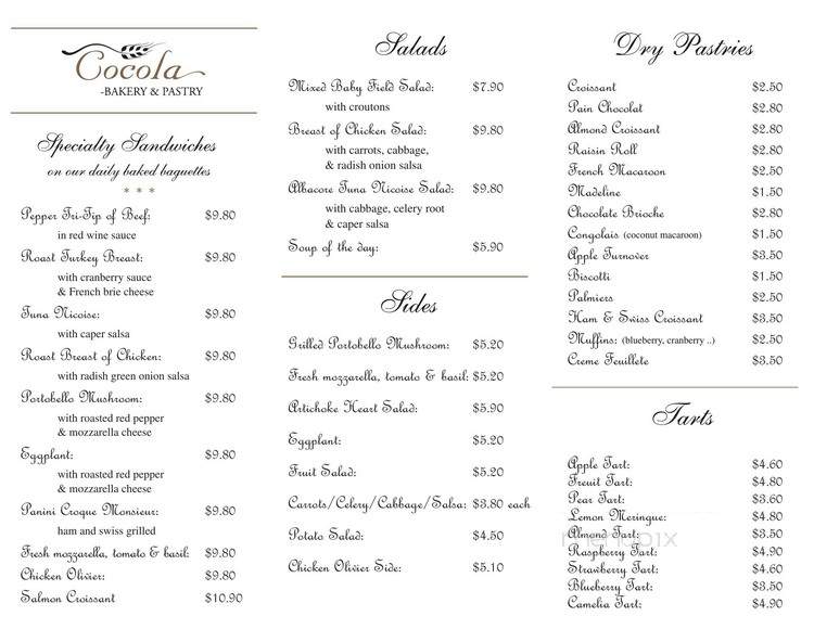 Cocola Bakery - Walnut Creek, CA menu_pic