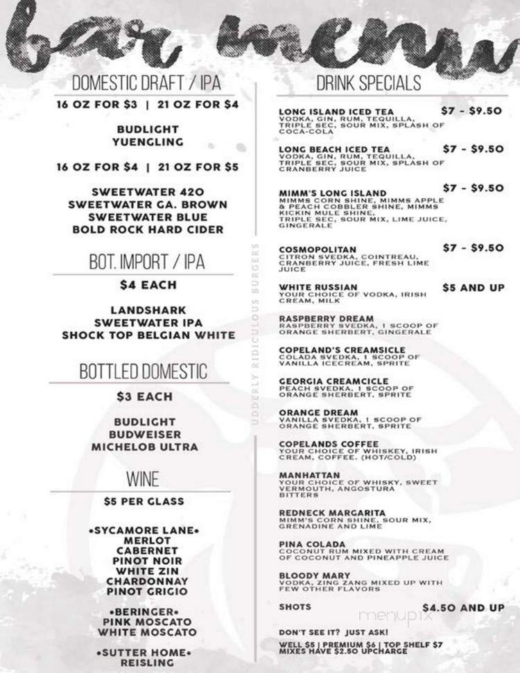Copeland's Burgers and Southern Eats - Blairsville, GA menu_pic