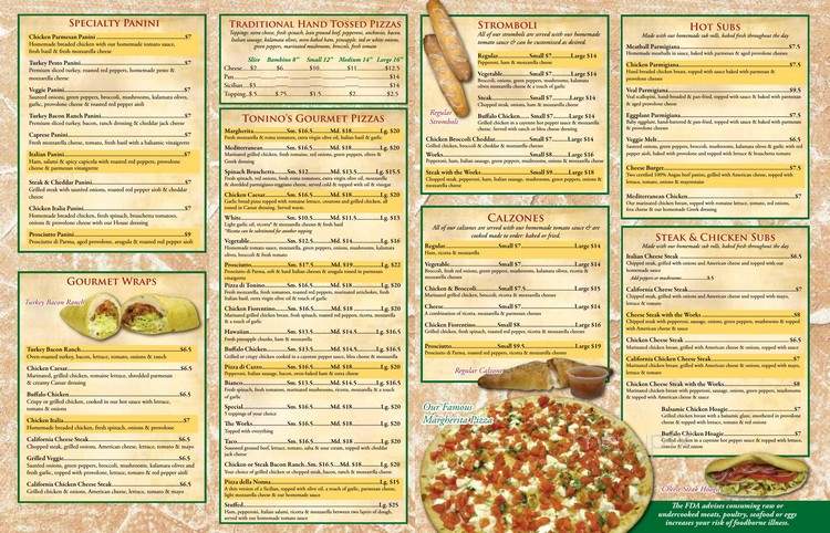 Tonino's Pizza West - Enola, PA menu_pic