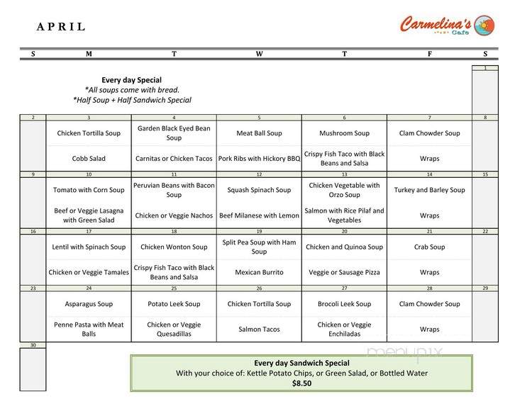 Carmelina's Cafe - San Francisco, CA menu_pic
