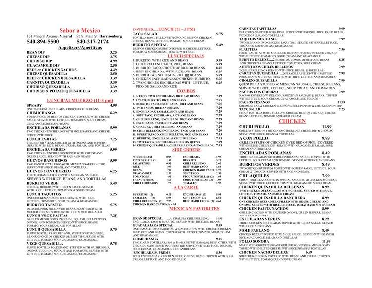 Sabor A Mexico - Harrisonburg, VA menu_pic