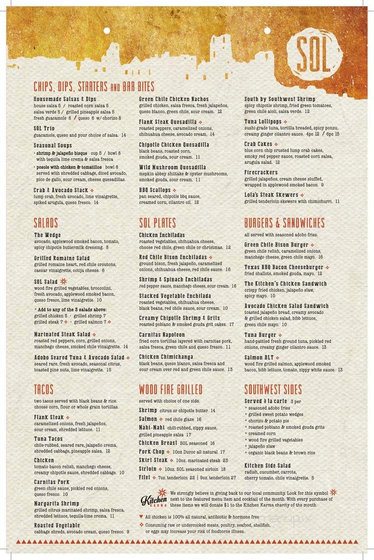 SOL Southwest Kitchen and Tequila Bar - Summerville, SC menu_pic