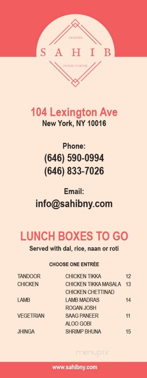 Sahib - New York, NY menu_pic