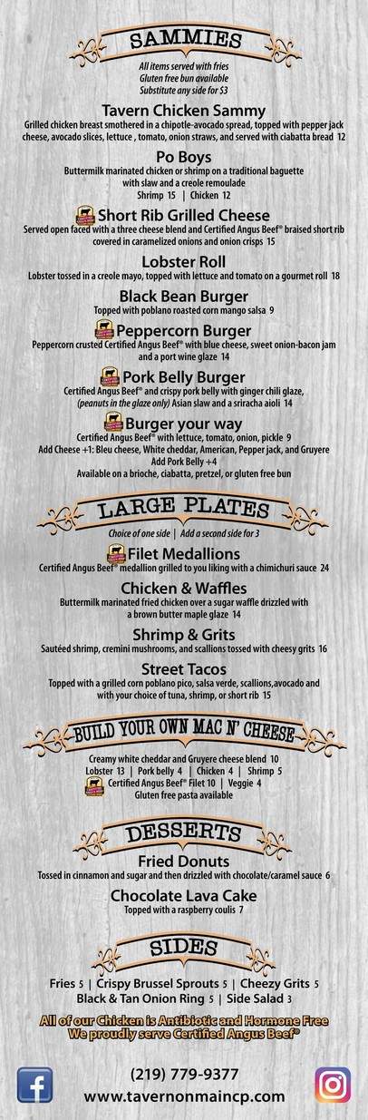 Tavern On Main - Crown Point, IN menu_pic