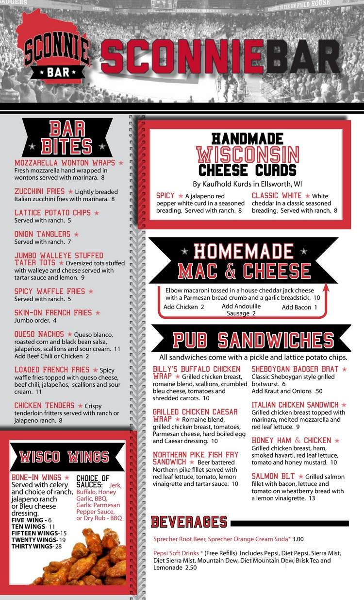 SCONNIEBAR - Madison, WI menu_pic