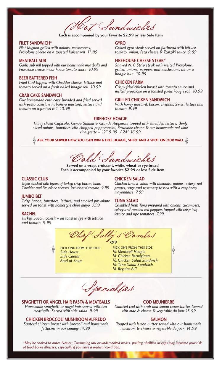 Pechin's Firehouse Restaurant - Connellsville, PA menu_pic