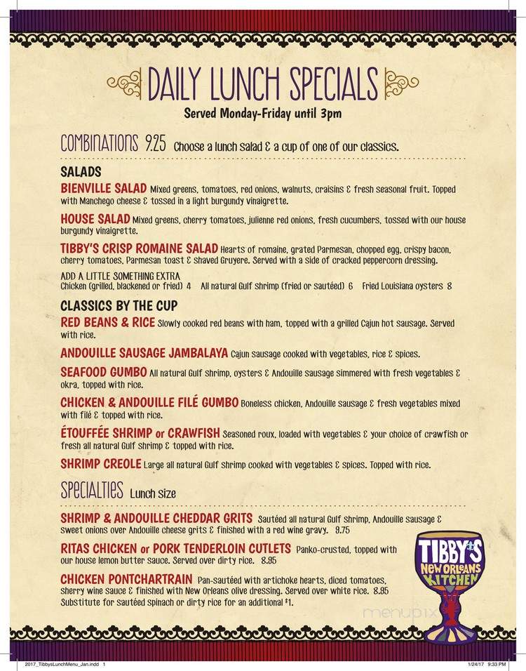 Menu of Tibby's New Orleans Kitchen in Brandon, FL 33511