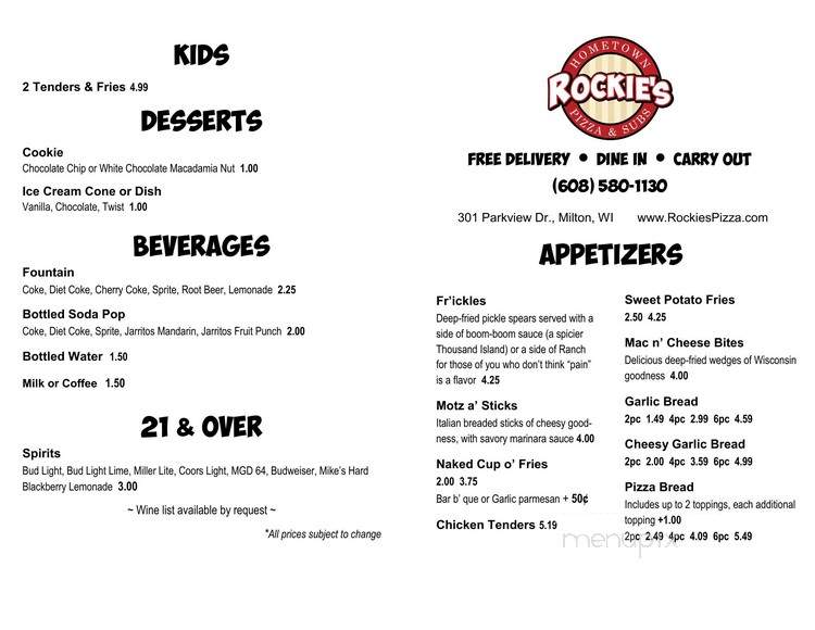 Rockie's Pizza & Subs - Milton, WI menu_pic