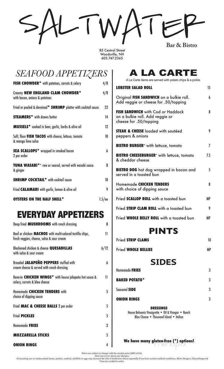 Saltwater Bar and Bistro - Woodsville, NH menu_pic