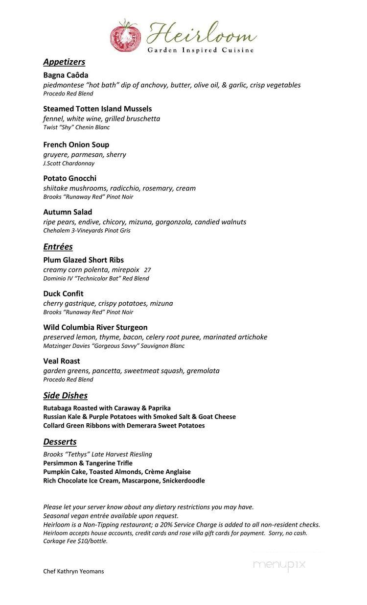 Heirloom - Portland, OR menu_pic