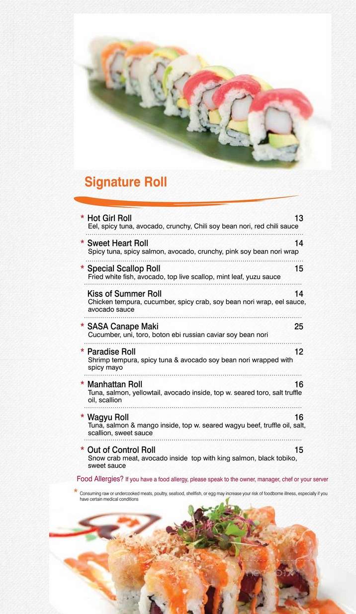 Sasa Hibachi Restaurant - Farmingdale, NY menu_pic