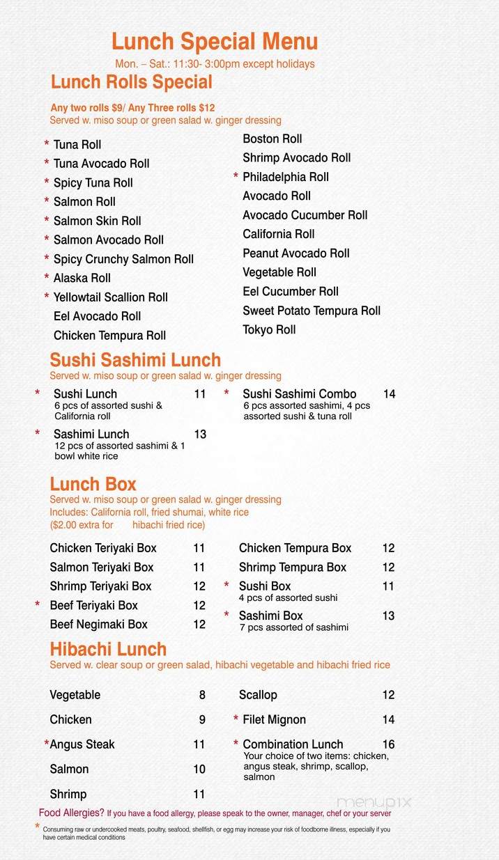 Sasa Hibachi Restaurant - Farmingdale, NY menu_pic