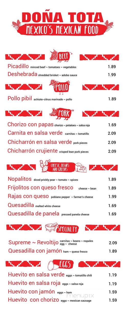 Dona Tota - San Antonio, TX menu_pic