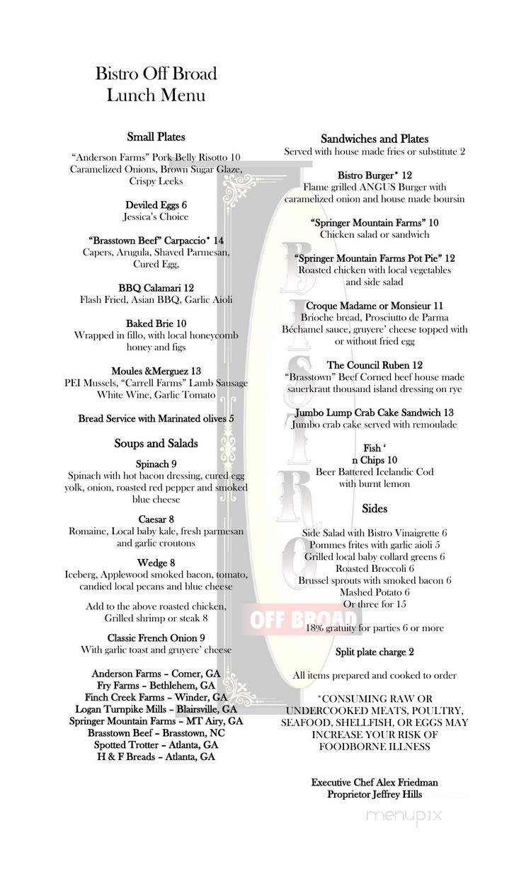 Bistro Off Broad - Winder, GA menu_pic