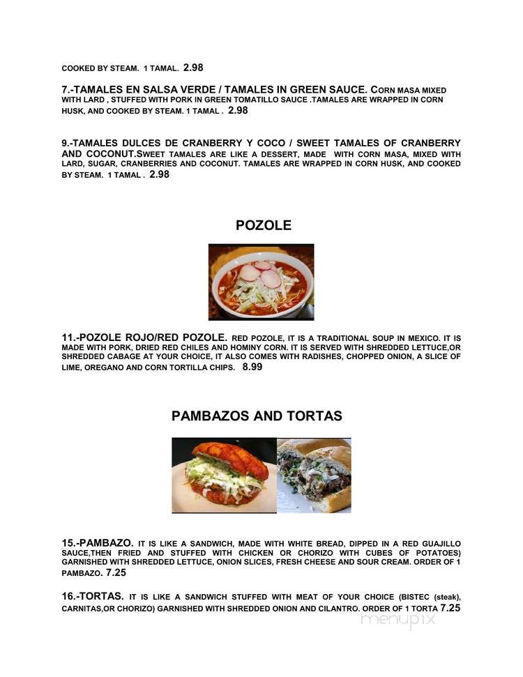 Mexican Tamales Restaurant - Onalaska, WI menu_pic
